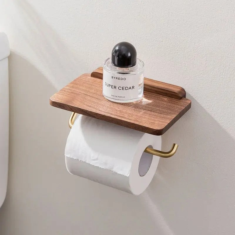 ModaHold Walnut & Gold Toilet Paper Holder